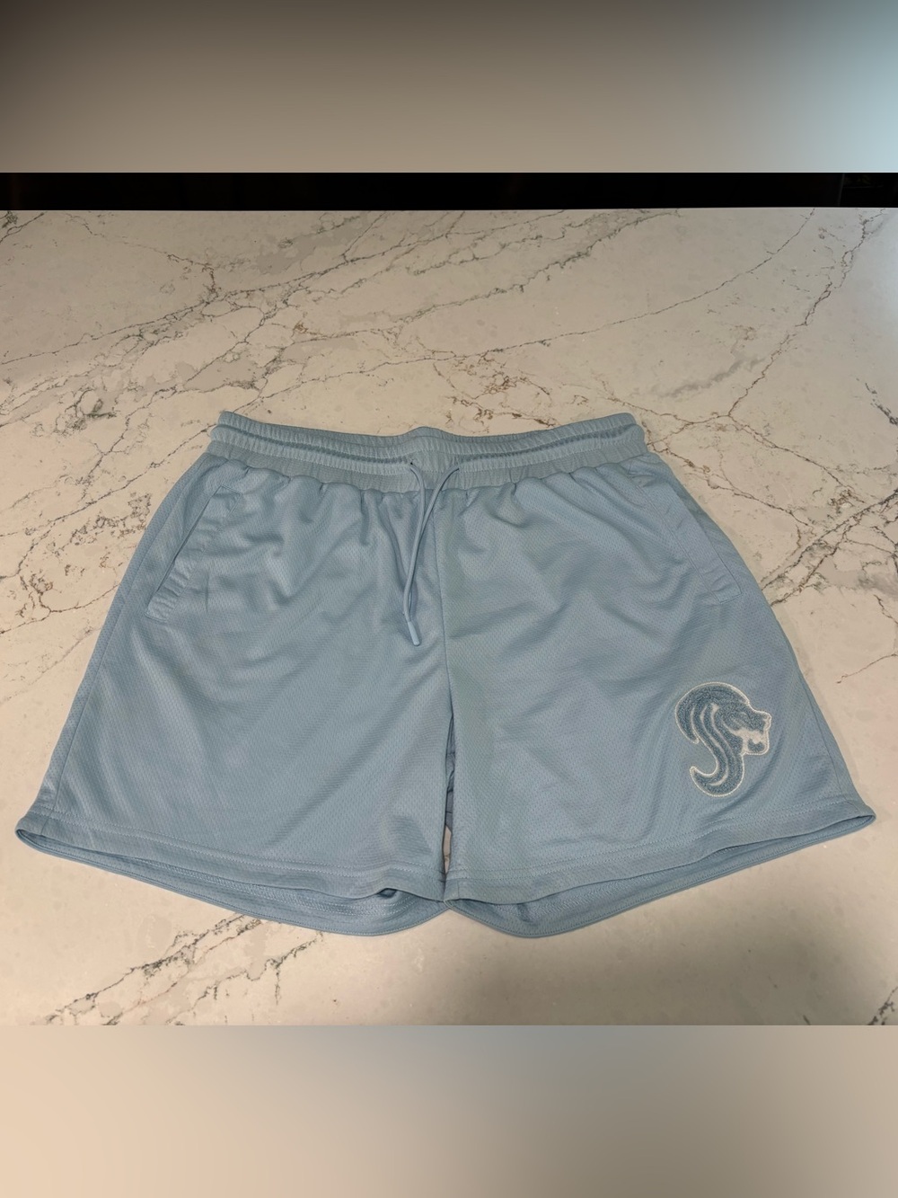 Streignth Light Blue Mesh Athletic Shorts with Lion